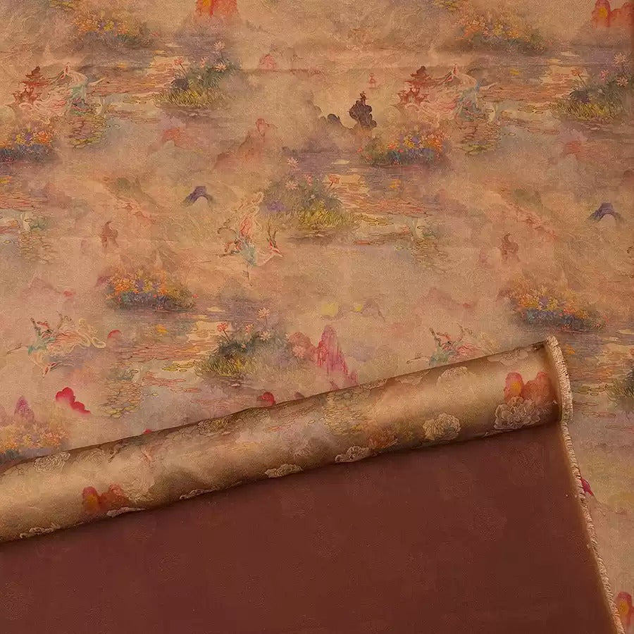 山海经 Mud Silk fabric, Jacquard HUALUO, 26 momme 110cm wide by the Yard