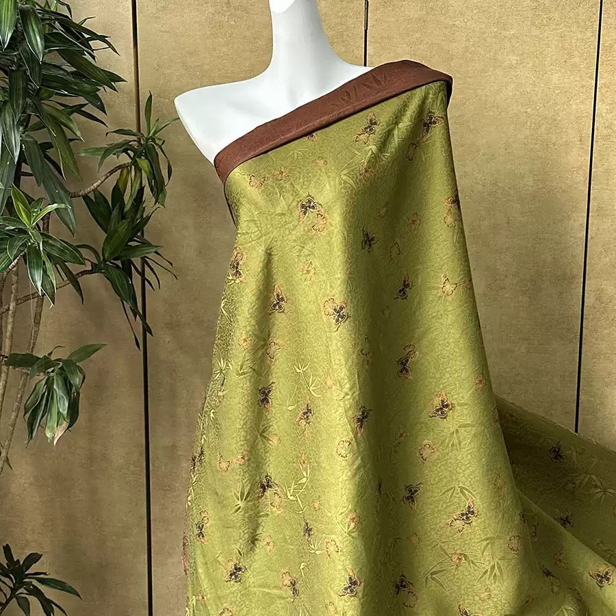 XYLDHD - Plant dyed HongYunSha Silk fabric, Openwork HUALUO, 26 momme 110cm wide by the Yard