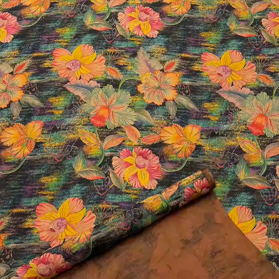 XYHYS 油画花- Jacquard HUALUO Hongyunsha silk fabric, 25 momme openwork texthture, 110cm by e Yard