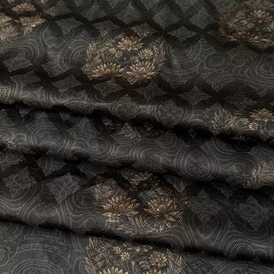 格上缠金 Mud Silk fabric, Jacquard HUALUO, 25 momme 110cm wide by the Yard