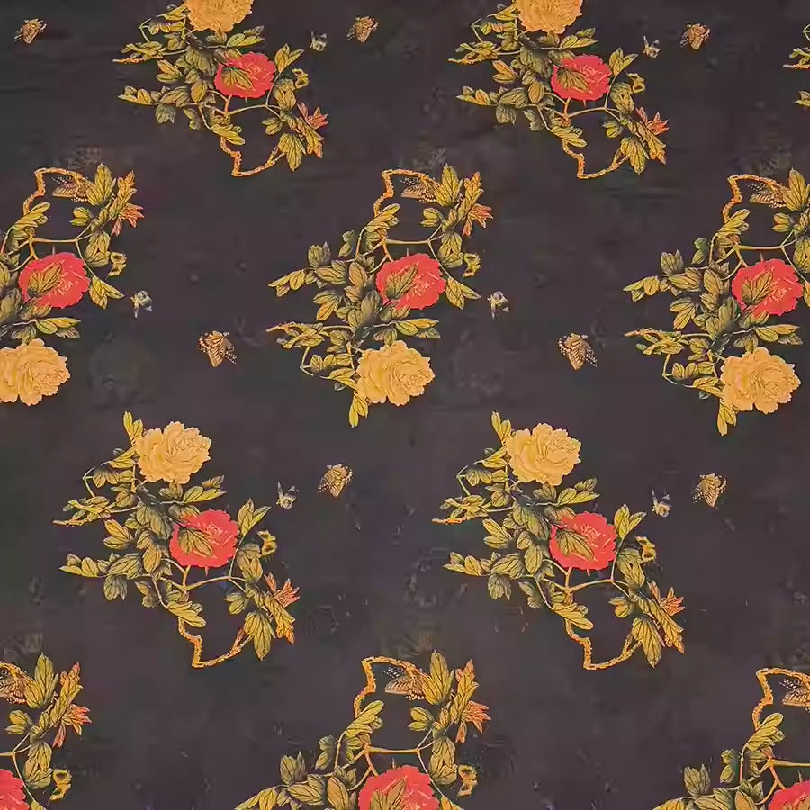 XYHYS 黑韵金蝶- Jacquard HUALUO Hongyunsha silk fabric, 25 momme openwork texthture, 110cm by e Yard
