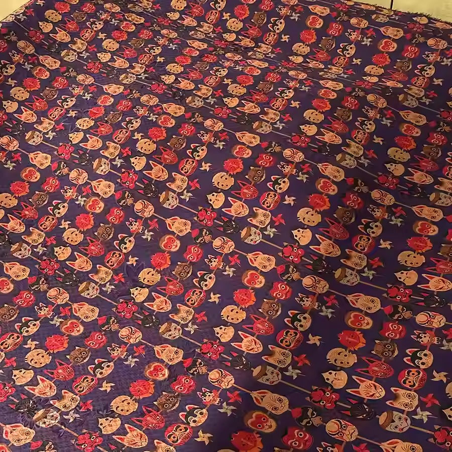 XYHYS 非遗脸谱- Jacquard HUALUO Hongyunsha silk fabric, 25 momme openwork texthture, 110cm by e Yard