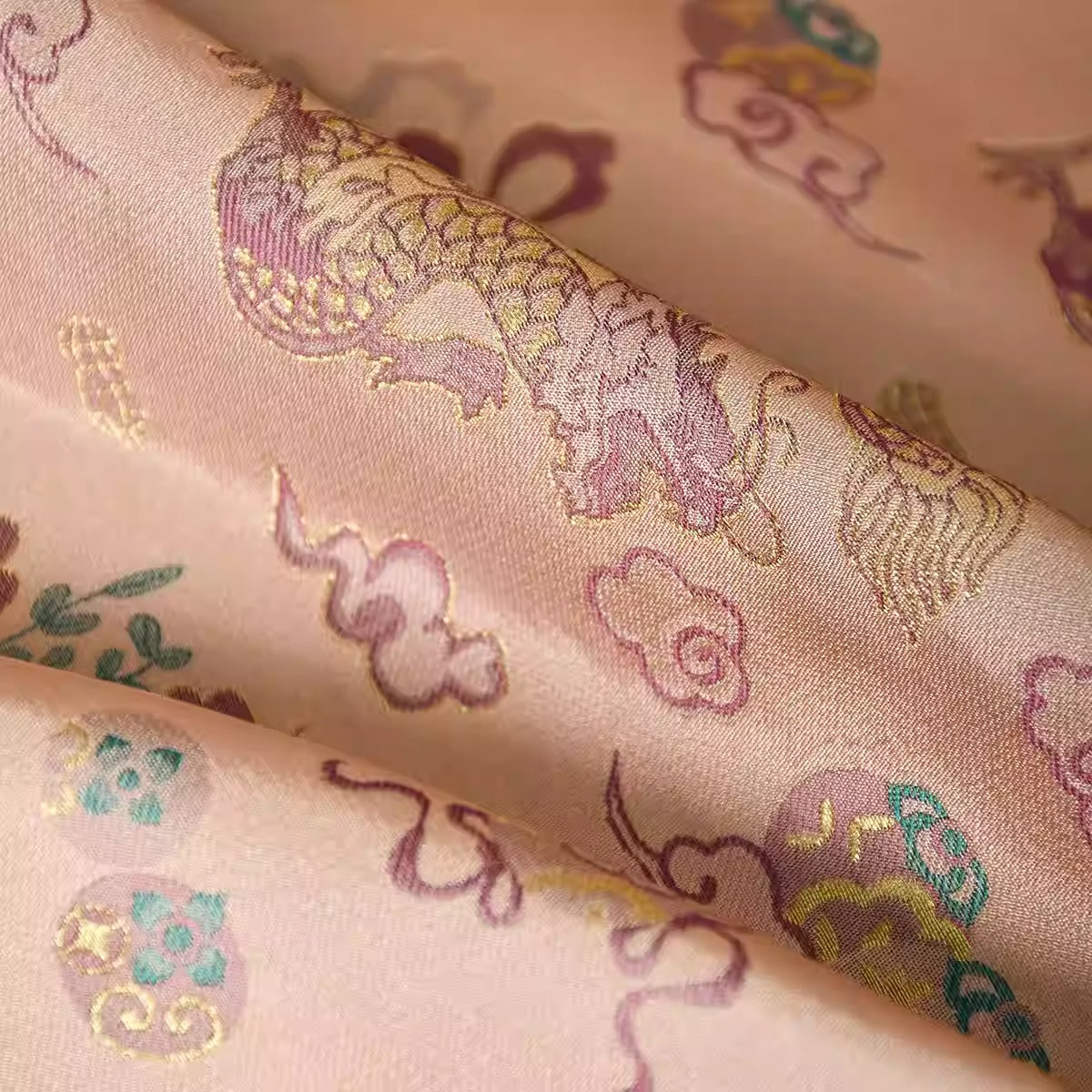 XYLDXSJ 双龙戏珠 - Gilt-Thread Song Brocade 织金宋锦, 38 momme 140cm wide by the yard