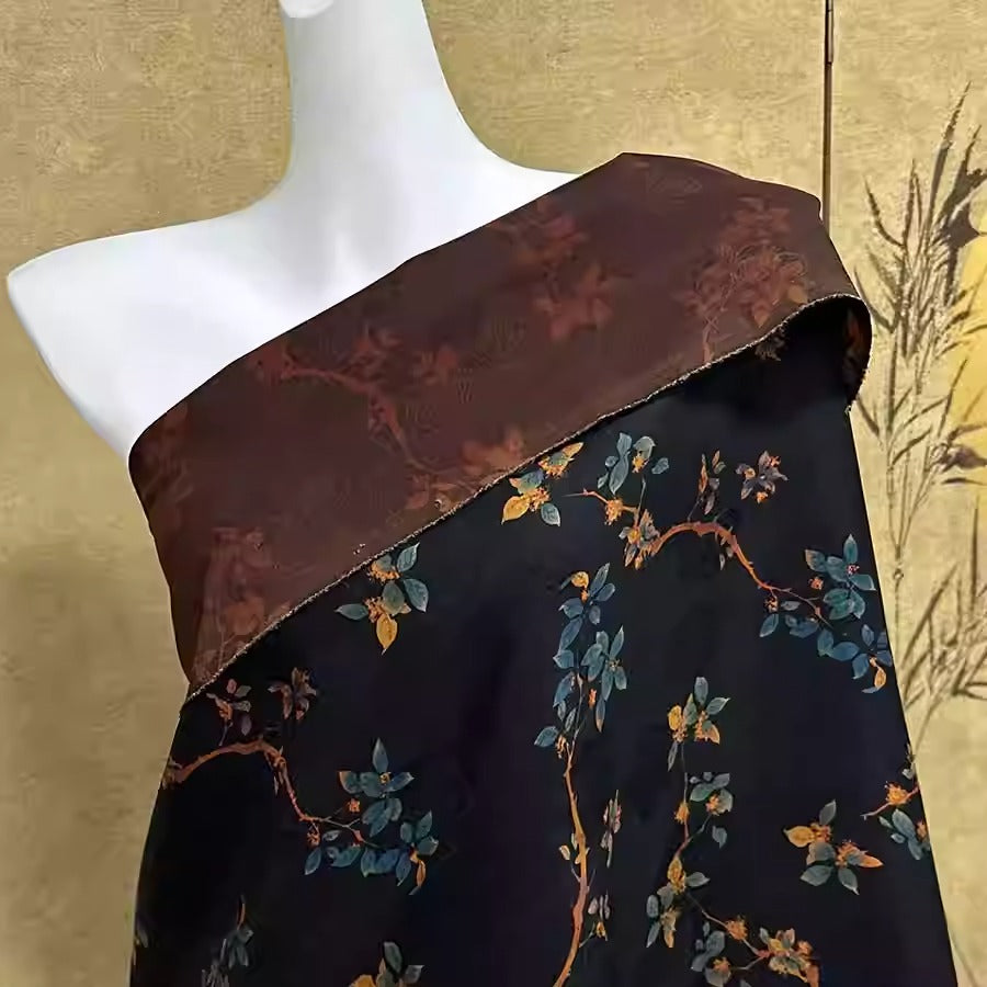 XYHYS 枝叶- Jacquard HUALUO Hongyunsha silk fabric, 25 momme openwork texthture, 110cm by e Yard