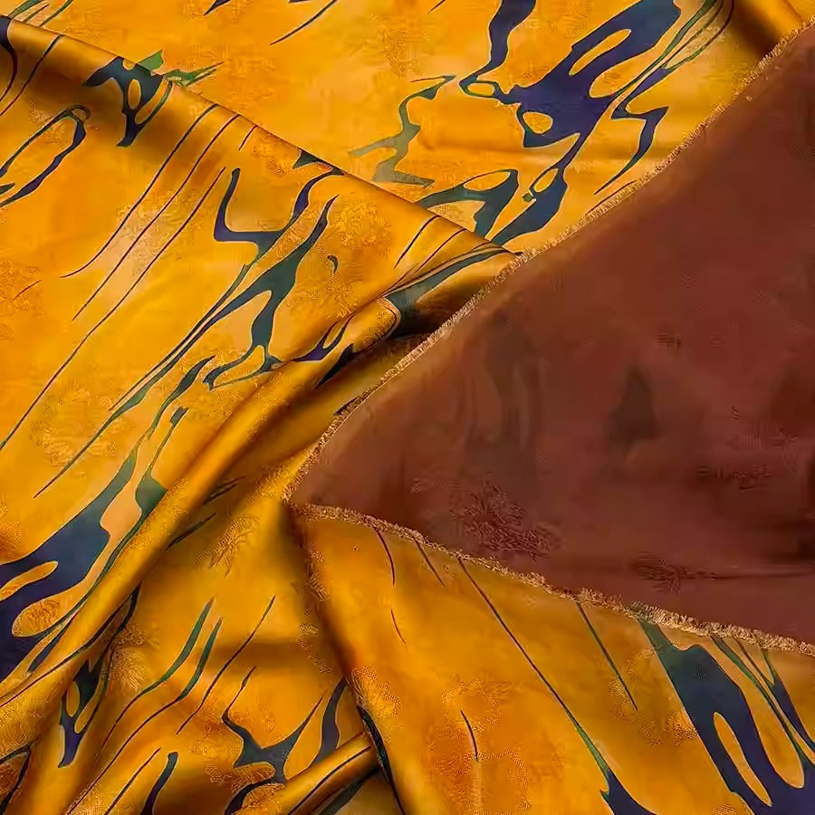 XYHYS 黄沙万里- Jacquard HUALUO Hongyunsha silk fabric, 25 momme openwork texthture, 110cm by e Yard