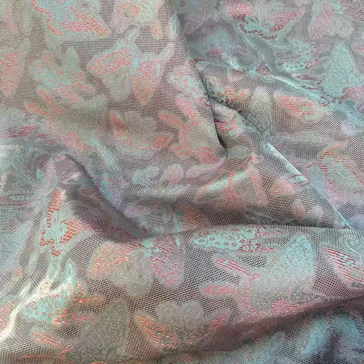 李德喜。四经八纬色织罗 XYLN008 - Leno silk fabric, pink butterfly, 25 momme 114cm wide by the yard