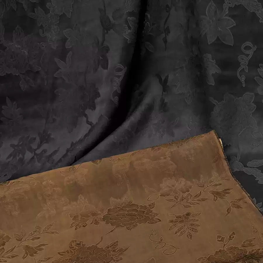 缠枝牡丹 Mud Silk fabric, Jacquard HUALUO, 25 momme 110cm wide by the Yard
