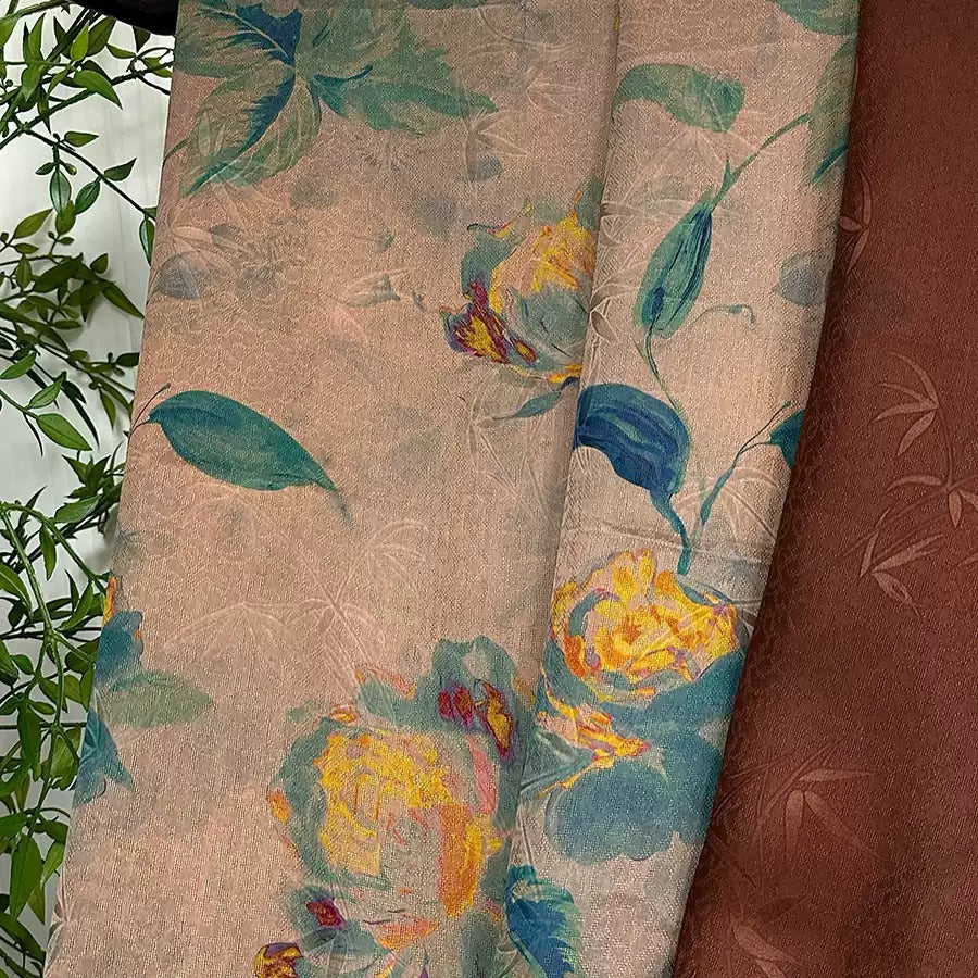 XYYYHD - Plant dyed HongYunSha Silk fabric, Openwork HUALUO, 26 momme 110cm wide by the Yard