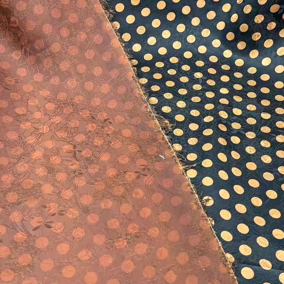XYHYS香槟小波点 - Jacquard HUALUO Hongyunsha silk fabric, 25 momme openwork texture, 110cm by the Yard
