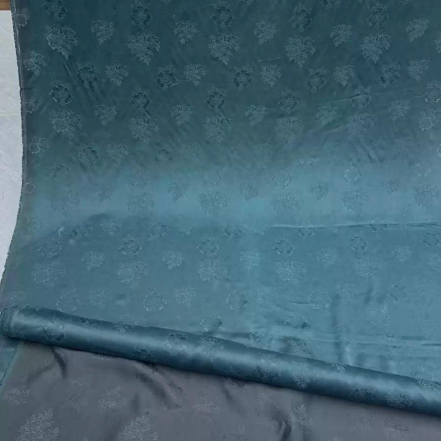 亚丁绿 Mud Silk fabric, Jacquard HUALUO, 25 momme 110cm wide by the Yard