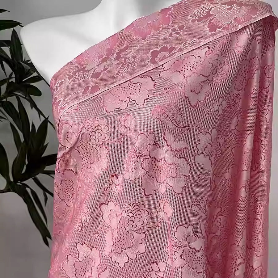 XYLN018 - Leno silk fabric, pink peony, 25 momme 114cm wide by the yard