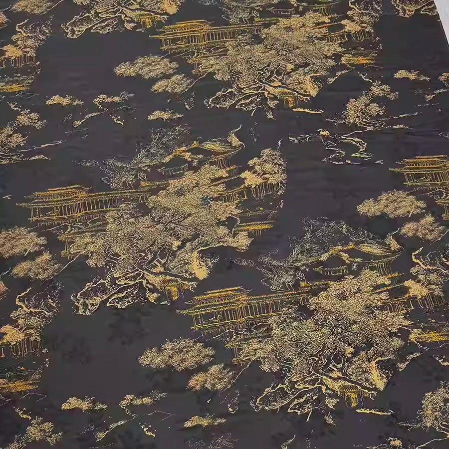 XYHYS 金枝藏亭- Jacquard HUALUO Hongyunsha silk fabric, 25 momme openwork texthture, 110cm by e Yard