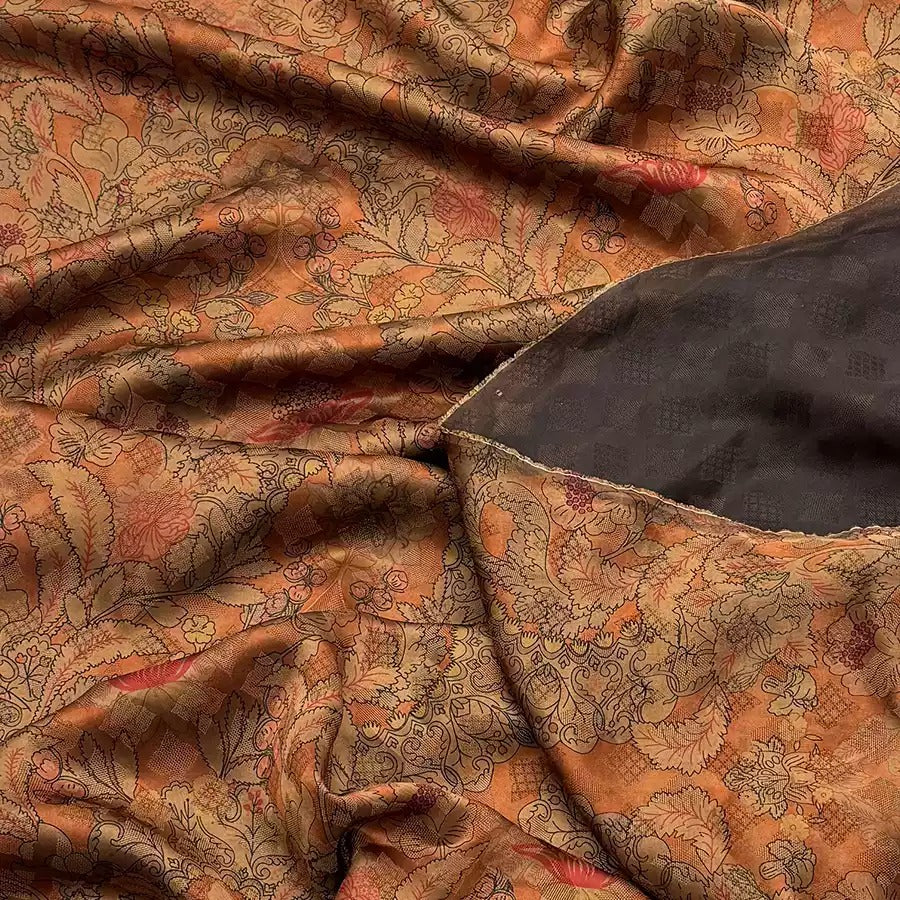 波斯花语 Mud Silk fabric, Jacquard HUALUO, 25 momme 110cm wide by the Yard