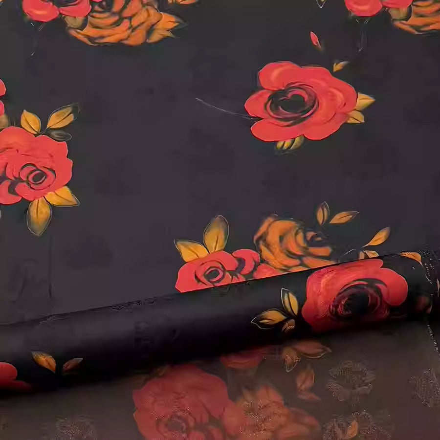 XYHYS 炙红玫瑰- Jacquard HUALUO Hongyunsha silk fabric, 25 momme openwork texthture, 110cm by e Yard