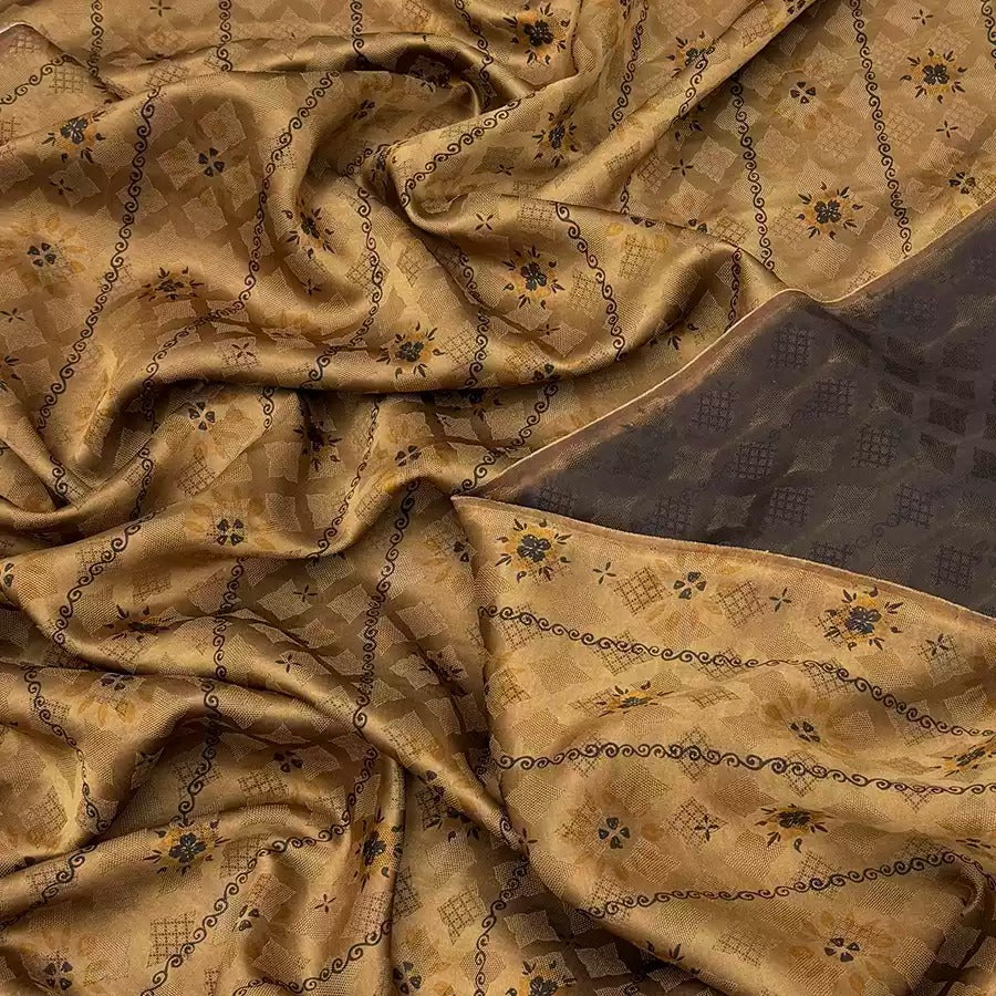 卷草星芒 Mud Silk fabric, Jacquard HUALUO, 25 momme 110cm wide by the Yard