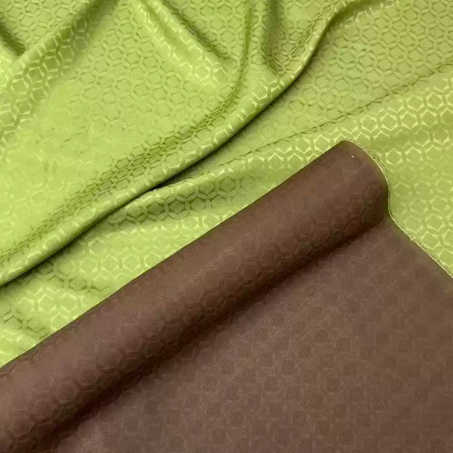 龟背果绿 Mud Silk fabric, Jacquard HUALUO, 25 momme 110cm wide by the Yard