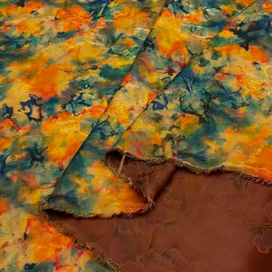 XYHYS 晕染黄绿- Jacquard HUALUO Hongyunsha silk fabric, 25 momme openwork texthture, 110cm by e Yard