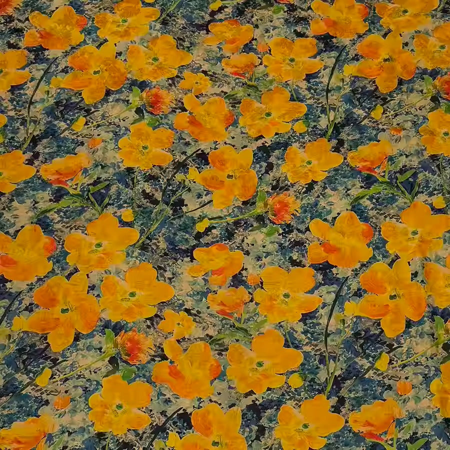 XYHYS 油画黄花- Jacquard HUALUO Hongyunsha silk fabric, 25 momme openwork texthture, 110cm by e Yard
