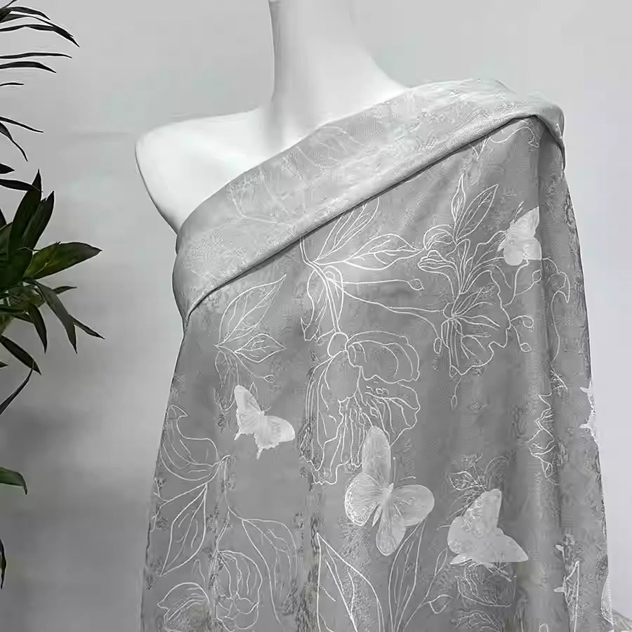 XYLN050 - Leno silk fabric with beautiful prints, butterfly, 114cm wide by the yard