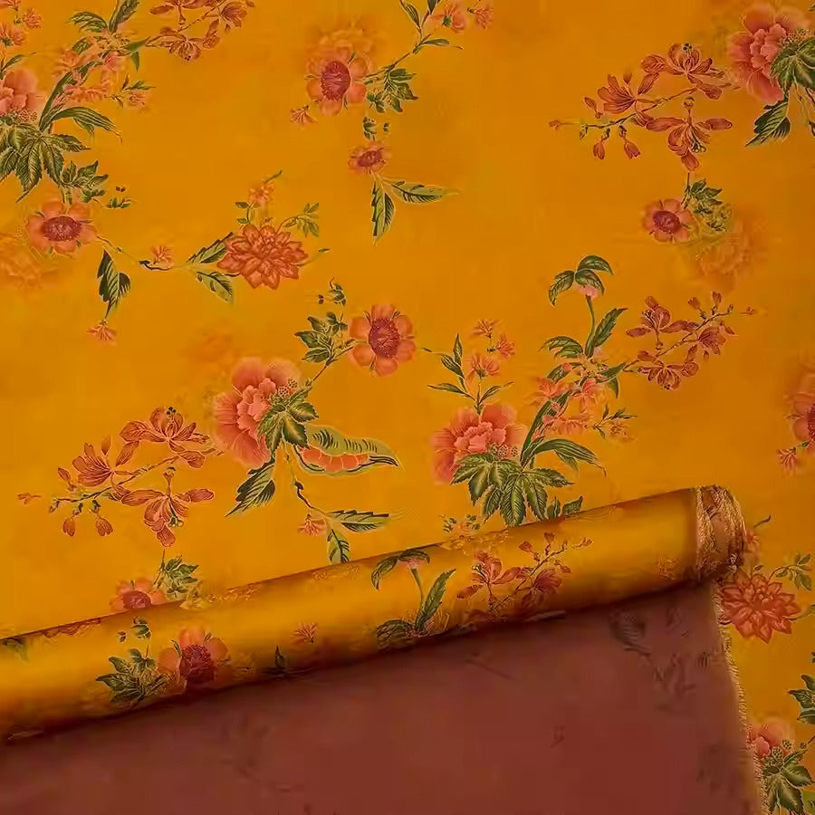 XYHYS 鲜花- Jacquard HUALUO Hongyunsha silk fabric, 25 momme openwork texthture, 110cm by e Yard