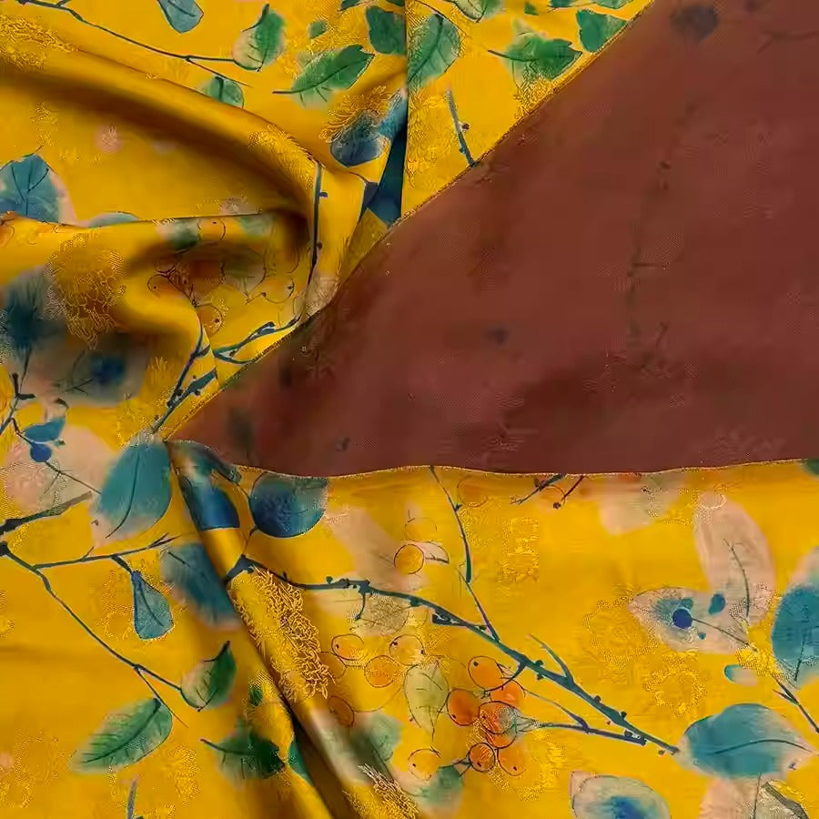 XYHYS 春韵花枝- Jacquard HUALUO Hongyunsha silk fabric, 25 momme openwork texthture, 110cm by e Yard