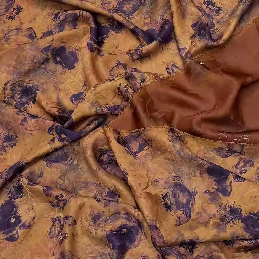 XYHYS 紫色花纹- Jacquard HUALUO Hongyunsha silk fabric, 25 momme openwork texthture, 110cm by e Yard