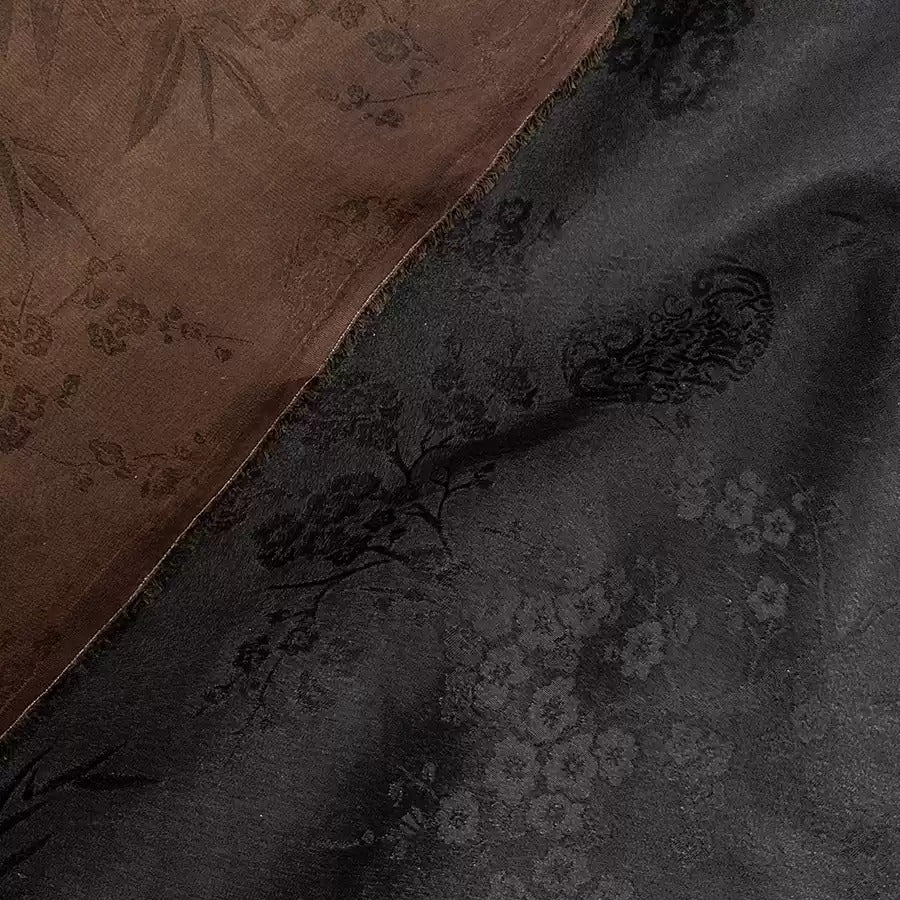 单黑四君子 Mud Silk fabric, Jacquard HUALUO, 25 momme 110cm wide by the Yard