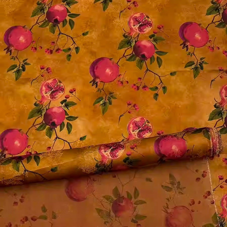 XYHYS 红石榴- Jacquard HUALUO Hongyunsha silk fabric, 25 momme openwork texthture, 110cm by e Yard