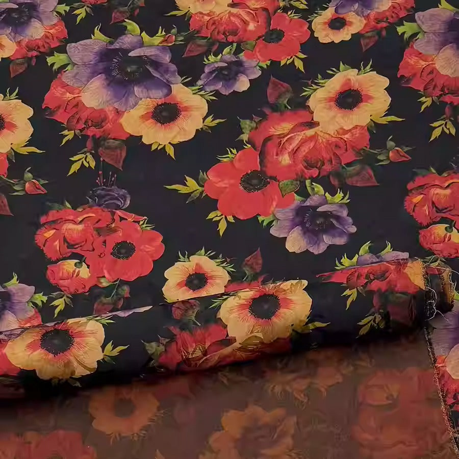 XYHYS 港风花朵- Jacquard HUALUO Hongyunsha silk fabric, 25 momme openwork texthture, 110cm by e Yard