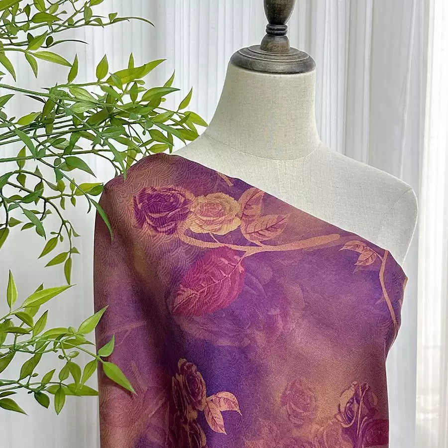 海洋之歌 Mud Silk fabric, Jacquard HUALUO, 25 momme 110cm wide by the Yard