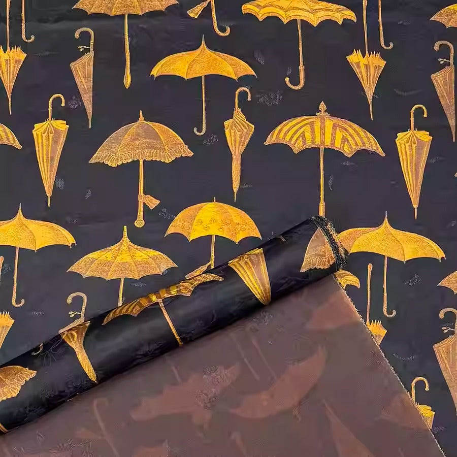 XYHYS 小雨伞- Jacquard HUALUO Hongyunsha silk fabric, 25 momme openwork texthture, 110cm by e Yard