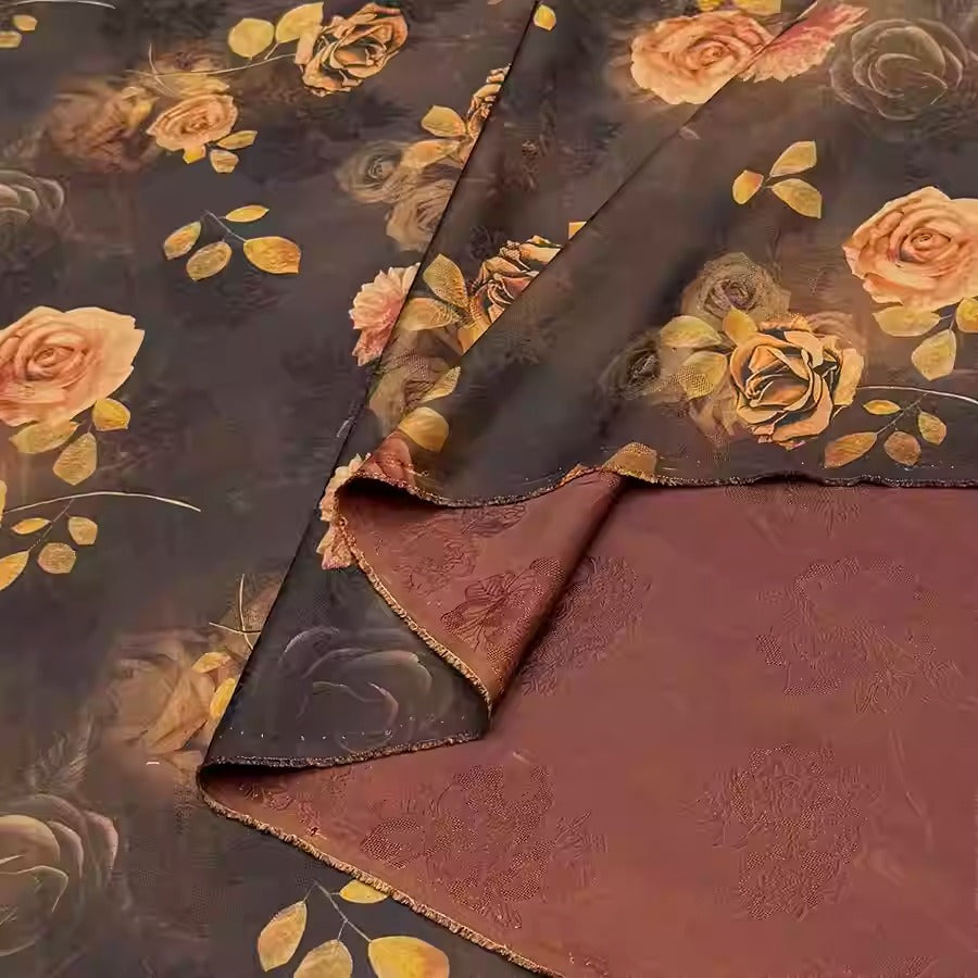 XYHYS 高雅玫瑰- Jacquard HUALUO Hongyunsha silk fabric, 25 momme openwork texthture, 110cm by e Yard