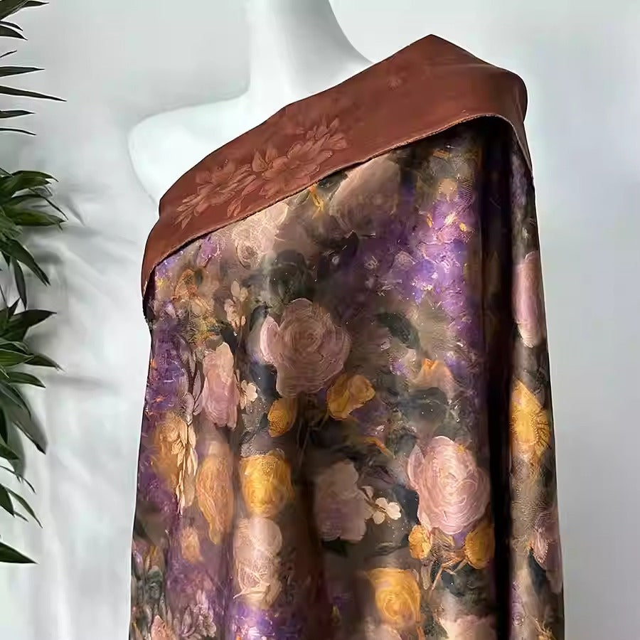 XYHYS 淡紫玫瑰- Jacquard HUALUO Hongyunsha silk fabric, 25 momme openwork texthture, 110cm by e Yard