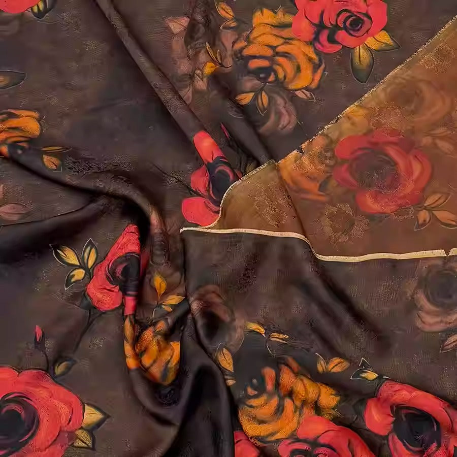 XYHYS 炙红玫瑰- Jacquard HUALUO Hongyunsha silk fabric, 25 momme openwork texthture, 110cm by e Yard