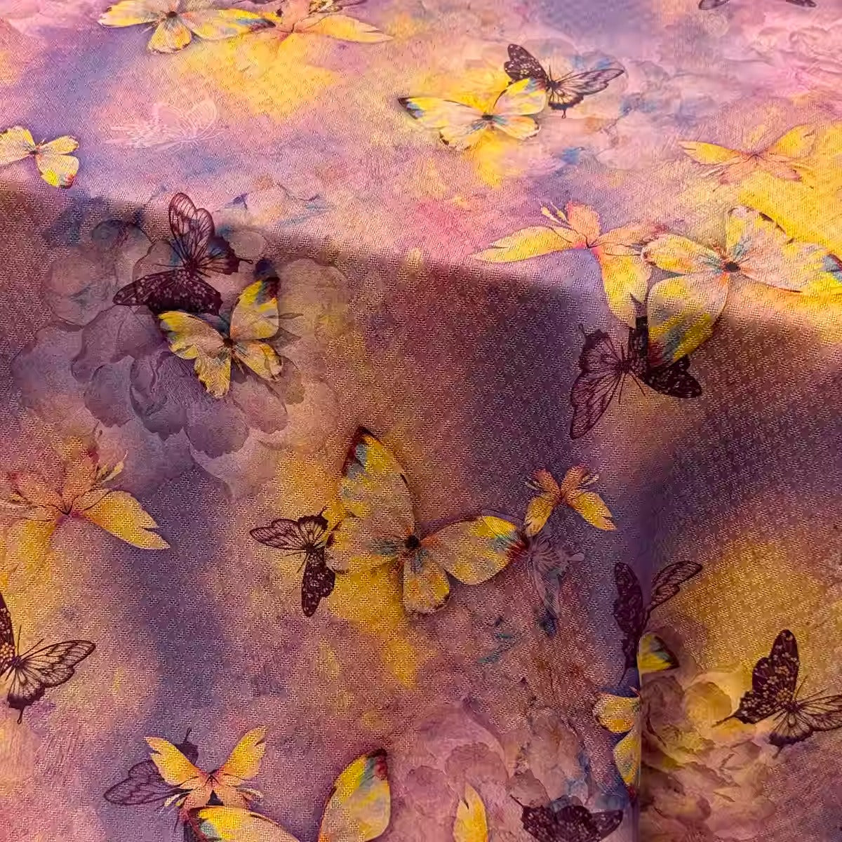 XYHYS粉紫色蝴蝶 - Jacquard HUALUO Hongyunsha silk fabric, 25 momme openwork texture, 110cm by the Yard