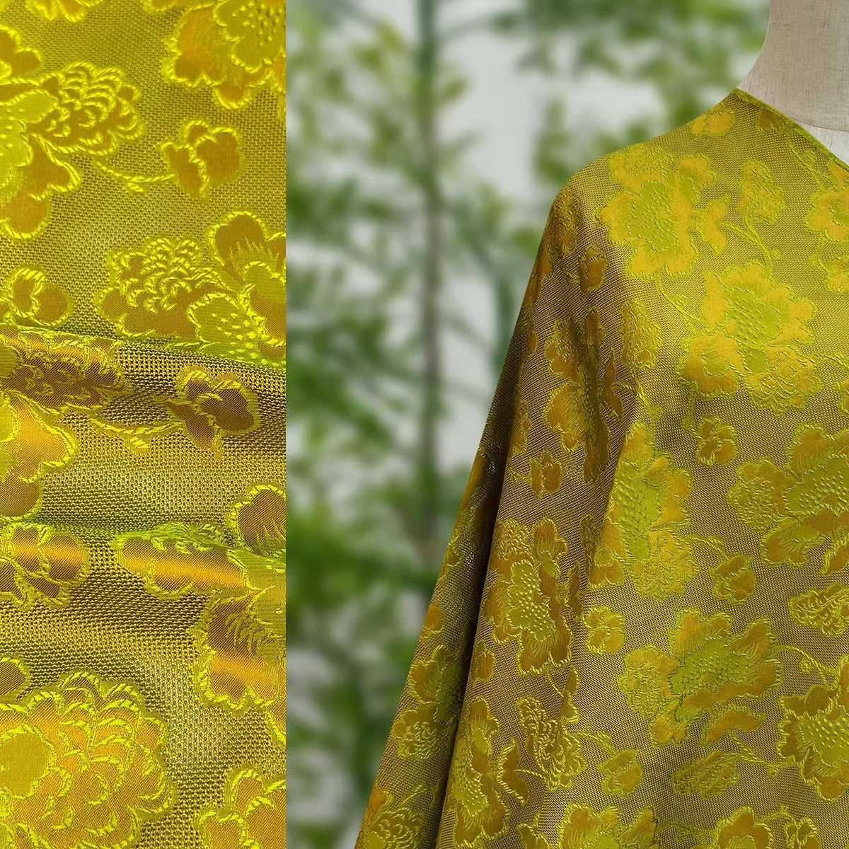 李德喜。四经八纬色织罗XYLN005 - Leno silk fabric, yellow peony , 25 momme 114cm wide by the yard