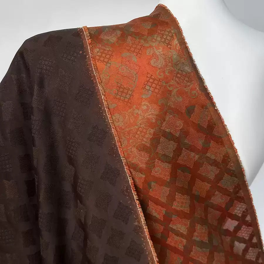 柿染花格 Mud Silk fabric, Jacquard HUALUO, 25 momme 110cm wide by the Yard