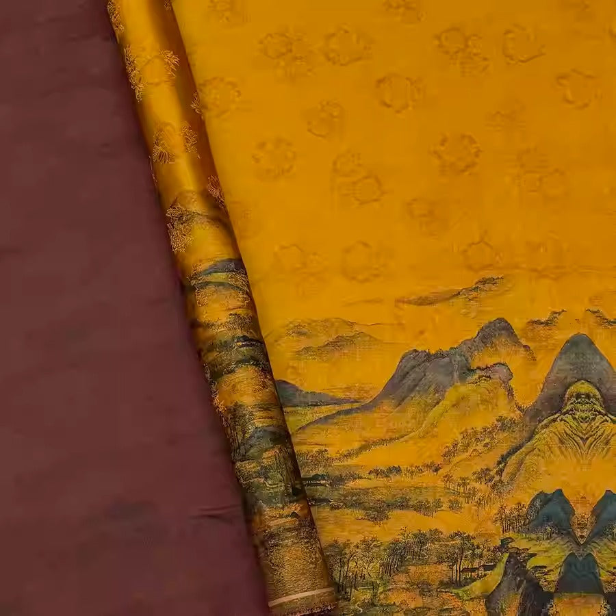 XYHYS 风景- Jacquard HUALUO Hongyunsha silk fabric, 25 momme openwork texthture, 110cm by e Yard