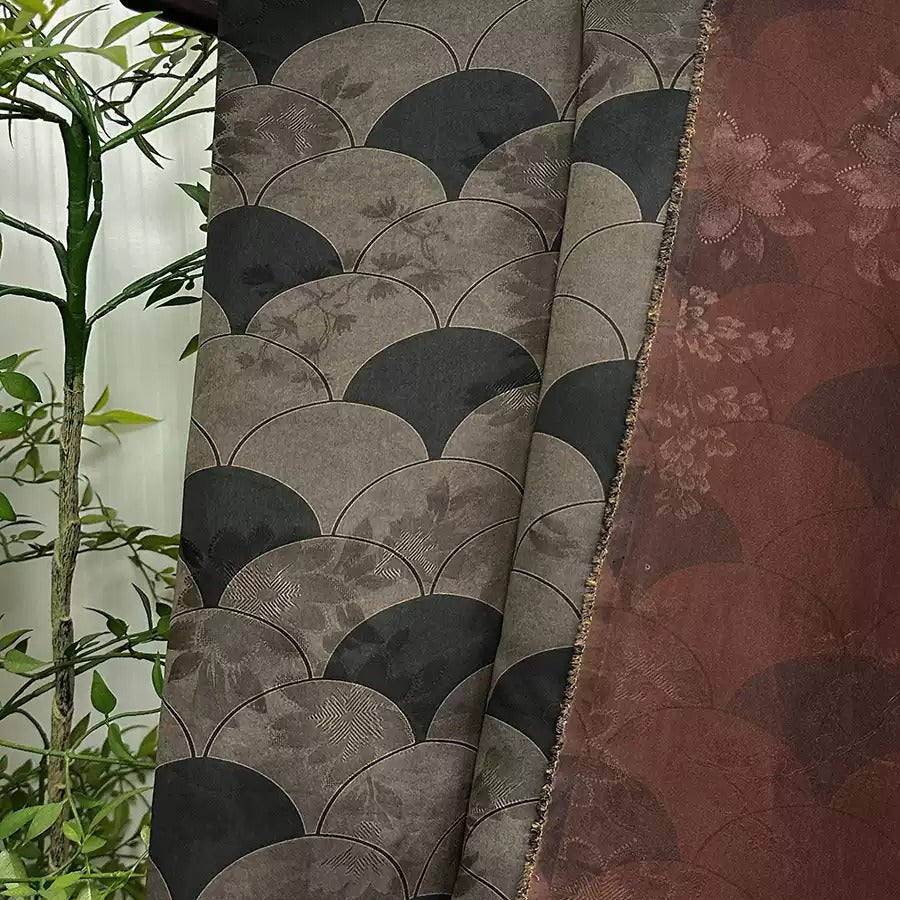 扇形暗影 Mud Silk fabric, Jacquard HUALUO, 25 momme 110cm wide by the Yard