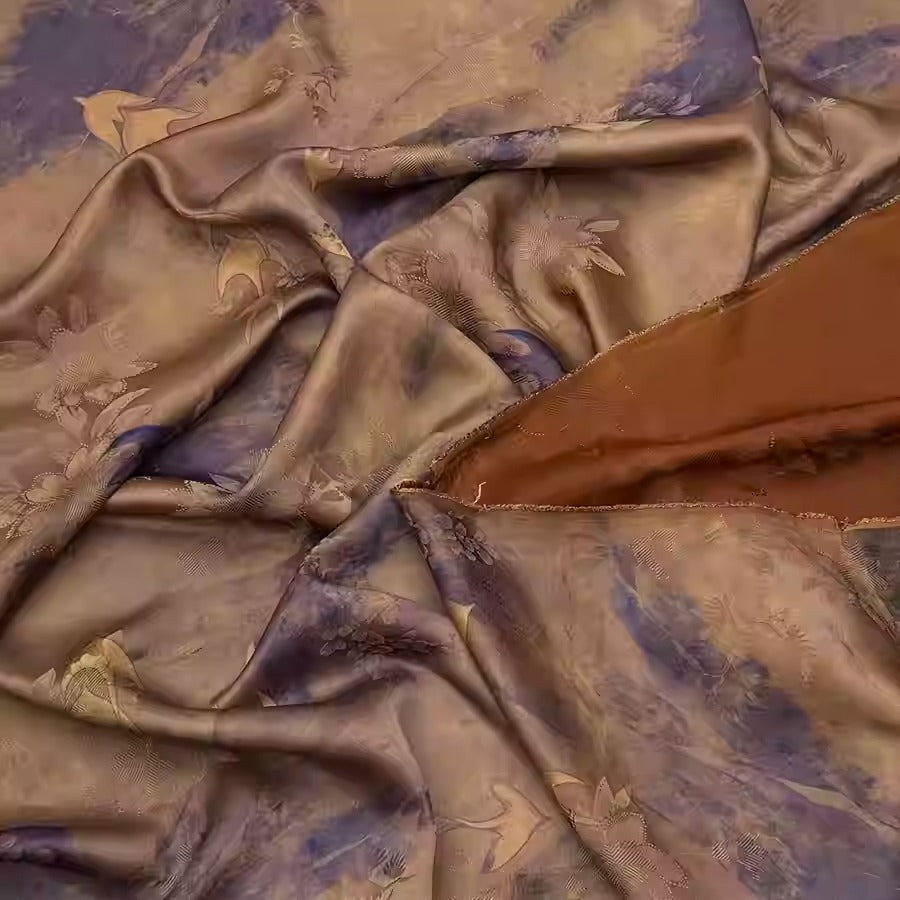 XYHYS 晕染紫燕- Jacquard HUALUO Hongyunsha silk fabric, 25 momme openwork texthture, 110cm by e Yard