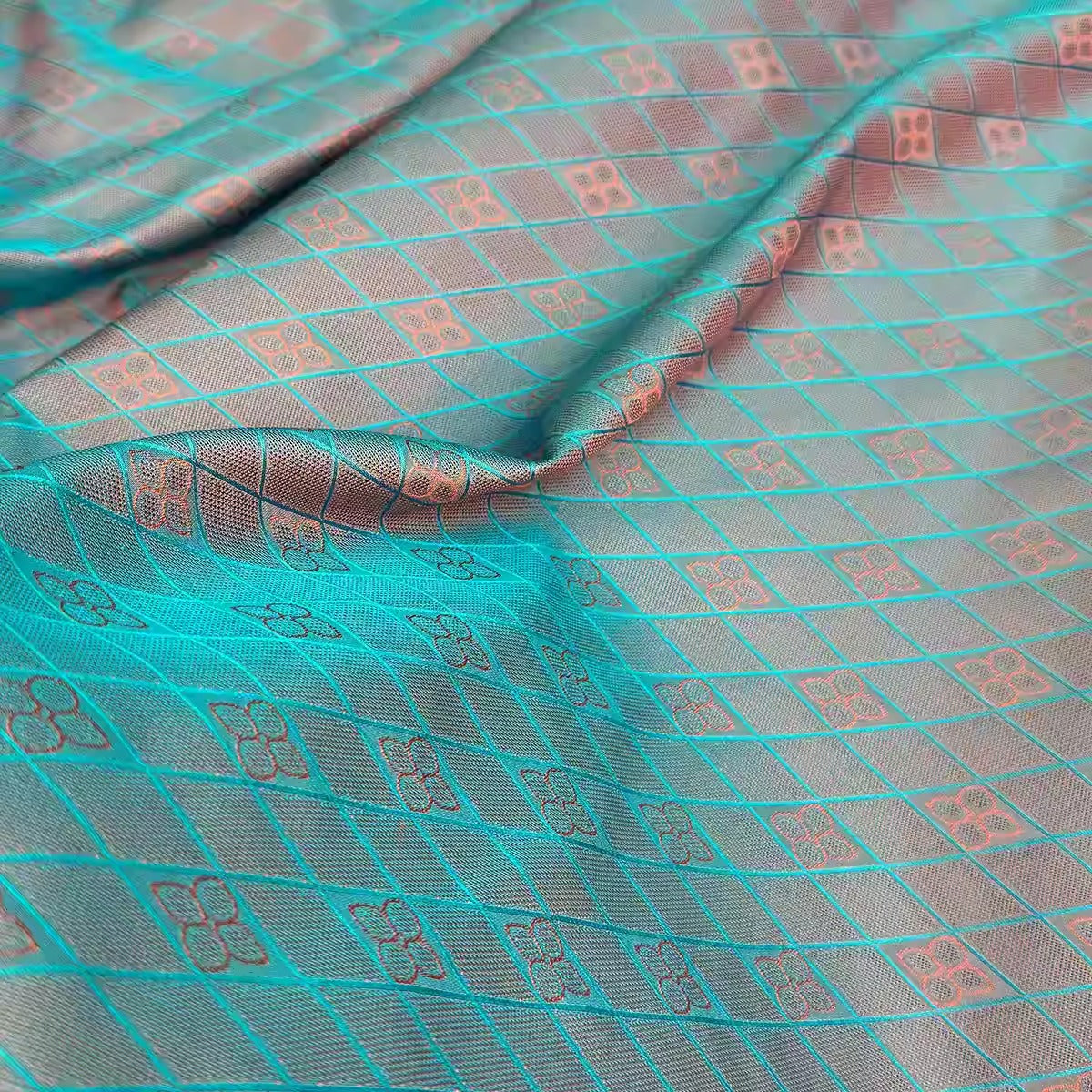 李德喜。四经八纬色织罗XYLN001 - Leno silk fabric, red and blue rhombus, 25 momme 114cm wide by the yard