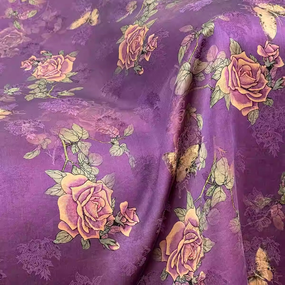 XYHYS紫霞仙子 - Jacquard HUALUO Hongyunsha silk fabric, 26 momme openwork texture, 110cm by the Yard