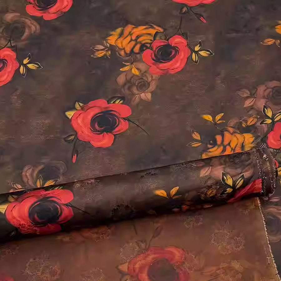XYHYS 炙红玫瑰- Jacquard HUALUO Hongyunsha silk fabric, 25 momme openwork texthture, 110cm by e Yard