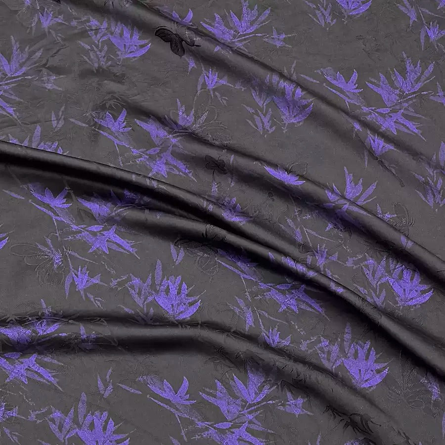鎏金·蝴蝶紫竹 Mud Silk fabric, Jacquard HUALUO, 25 momme 110cm wide by the Yard