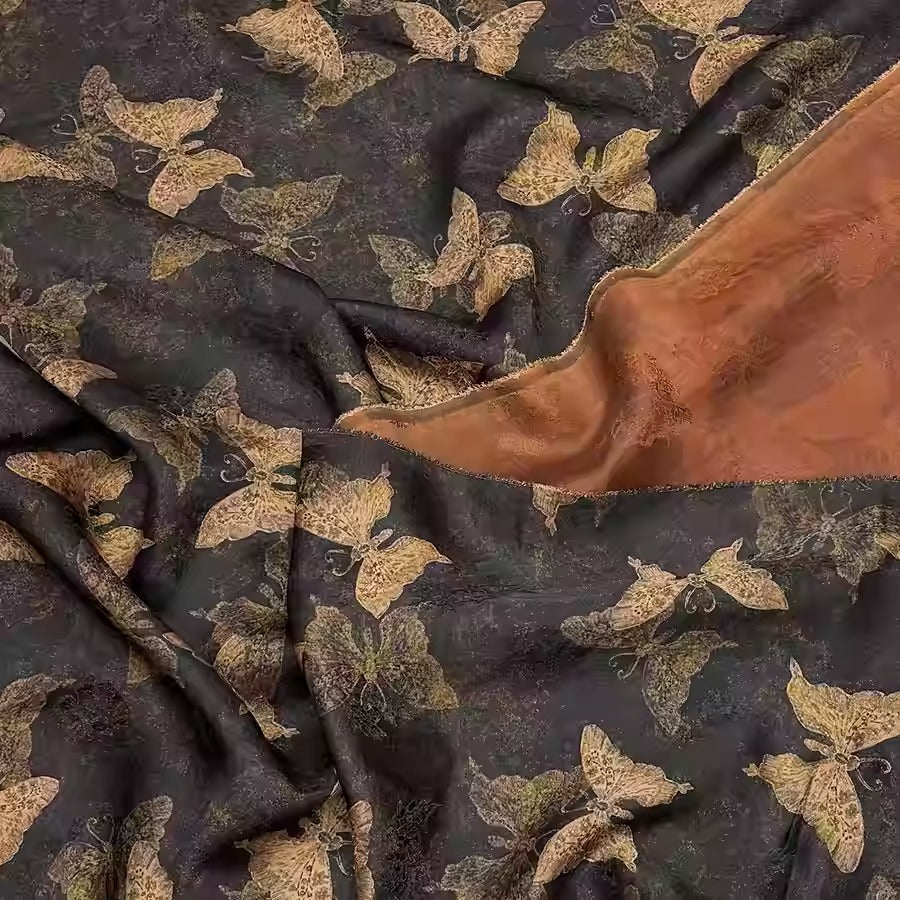 XYHYS 流影蝴蝶- Jacquard HUALUO Hongyunsha silk fabric, 25 momme openwork texthture, 110cm by e Yard