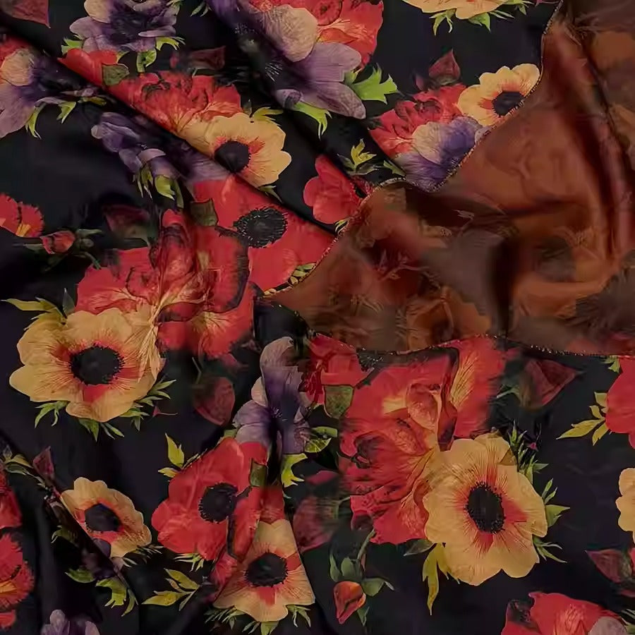 XYHYS 港风花朵- Jacquard HUALUO Hongyunsha silk fabric, 25 momme openwork texthture, 110cm by e Yard
