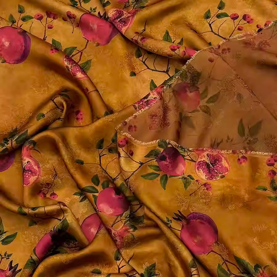 XYHYS 红石榴- Jacquard HUALUO Hongyunsha silk fabric, 25 momme openwork texthture, 110cm by e Yard