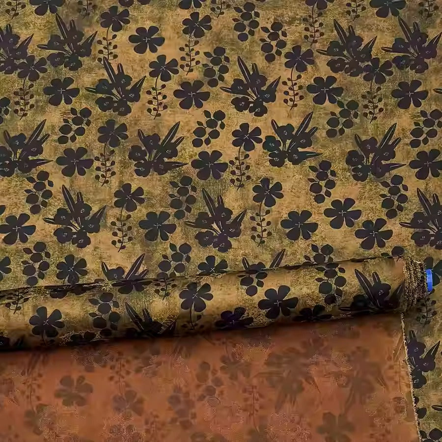 XYHYS 雅韵墨香- Jacquard HUALUO Hongyunsha silk fabric, 25 momme openwork texthture, 110cm by e Yard
