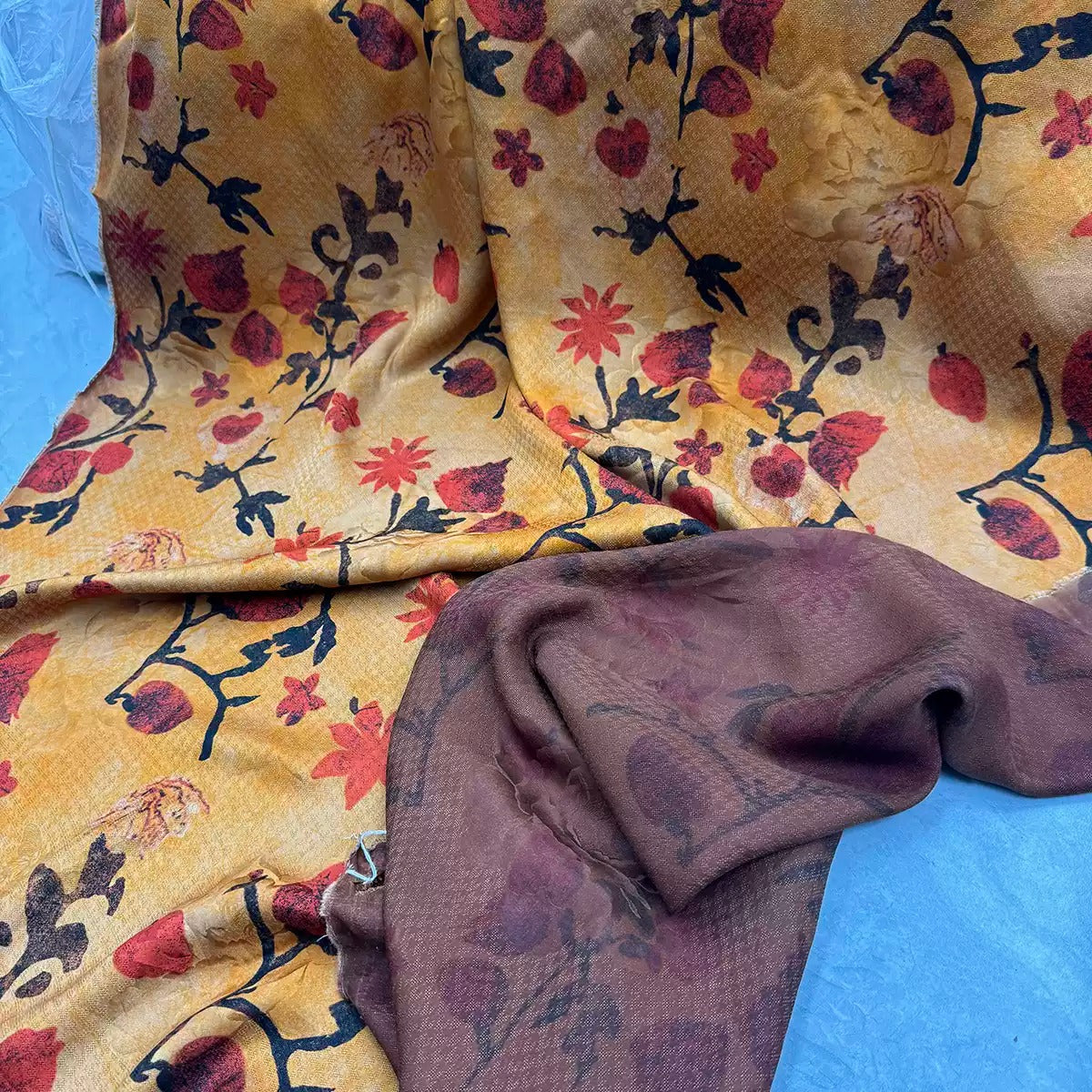 XYTH - Plant dyed HongYunSha Silk fabric, Openwork HUALUO, 25 momme 110cm wide by the Yard