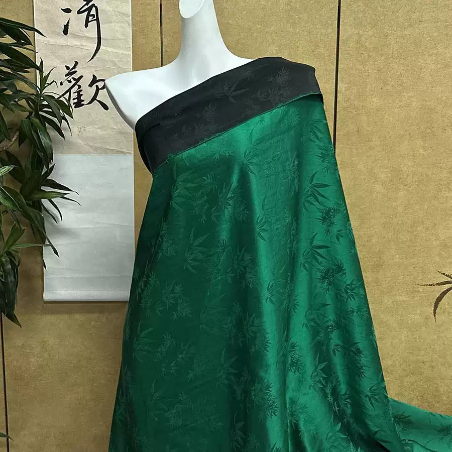 绿色竹叶 Mud Silk fabric, Jacquard HUALUO, 25 momme 110cm wide by the Yard
